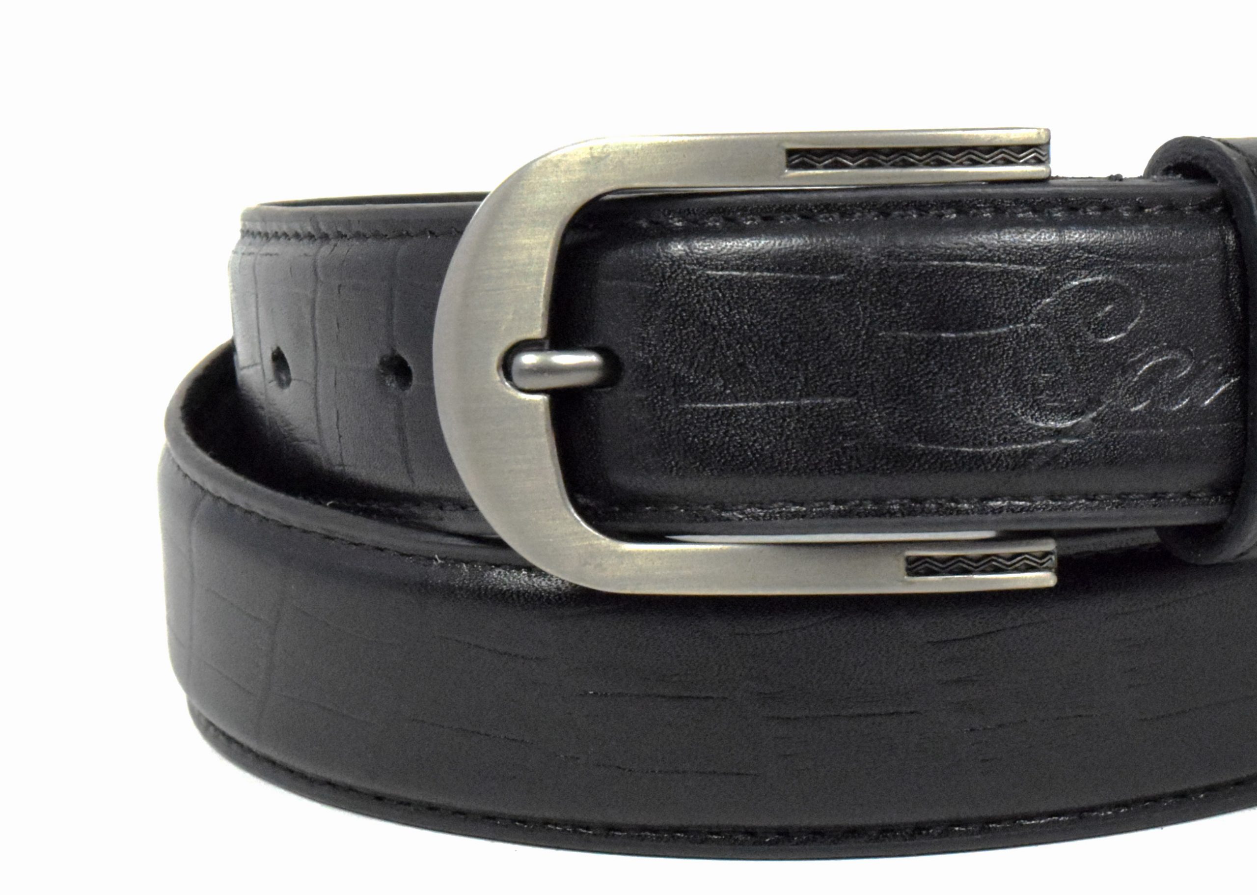 SKU 351.BLK CO.OTHER.3 35mm Mens leather belt in coco print blackin