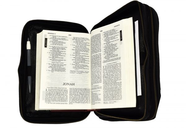 bible bag inside view with a bible